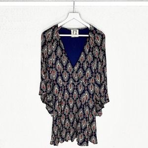 PPLA Clothing Honor Cascading Bell-Sleeve Surplice Plunge A-Line Dress